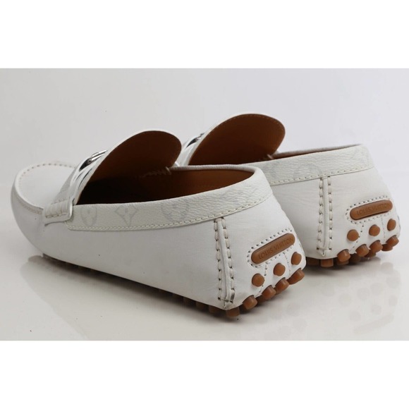 Louis Vuitton White Leather Monogram Canvas Hockeinheim Loafers Moccasin 8.5 M - Picture 11 of 17